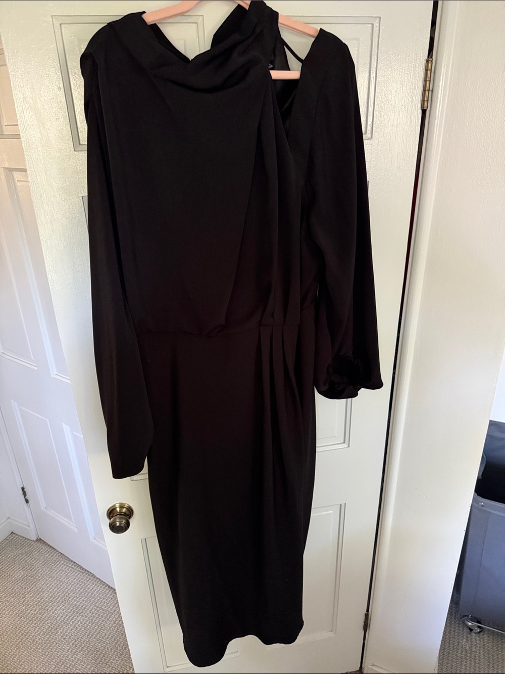 City Chic Black Long Sleeve Draped Midi Dress:Worn Once, open shoulder, bow